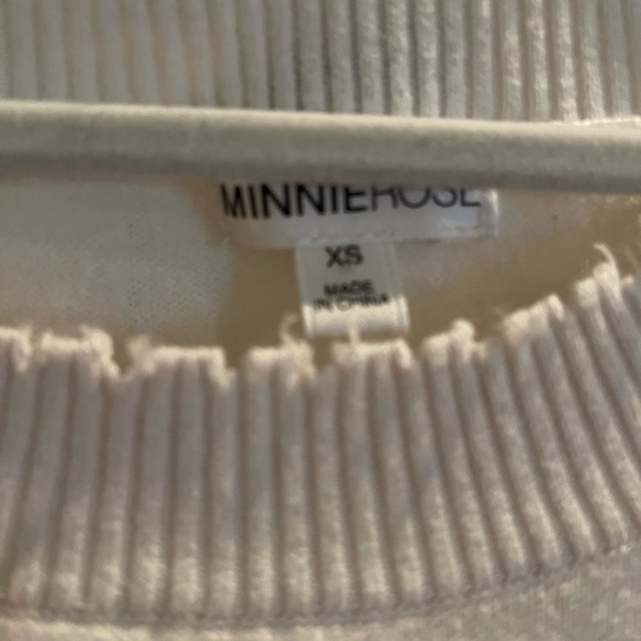 Minnie rose women’s white cotton sweater frayed edge size xs - Picture 2 of 3